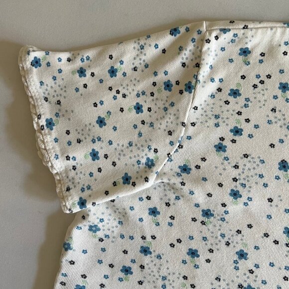 Basic Editions Ribbed White & Blue Flower Lace Trim Baby Tee - Picture 2 of 6